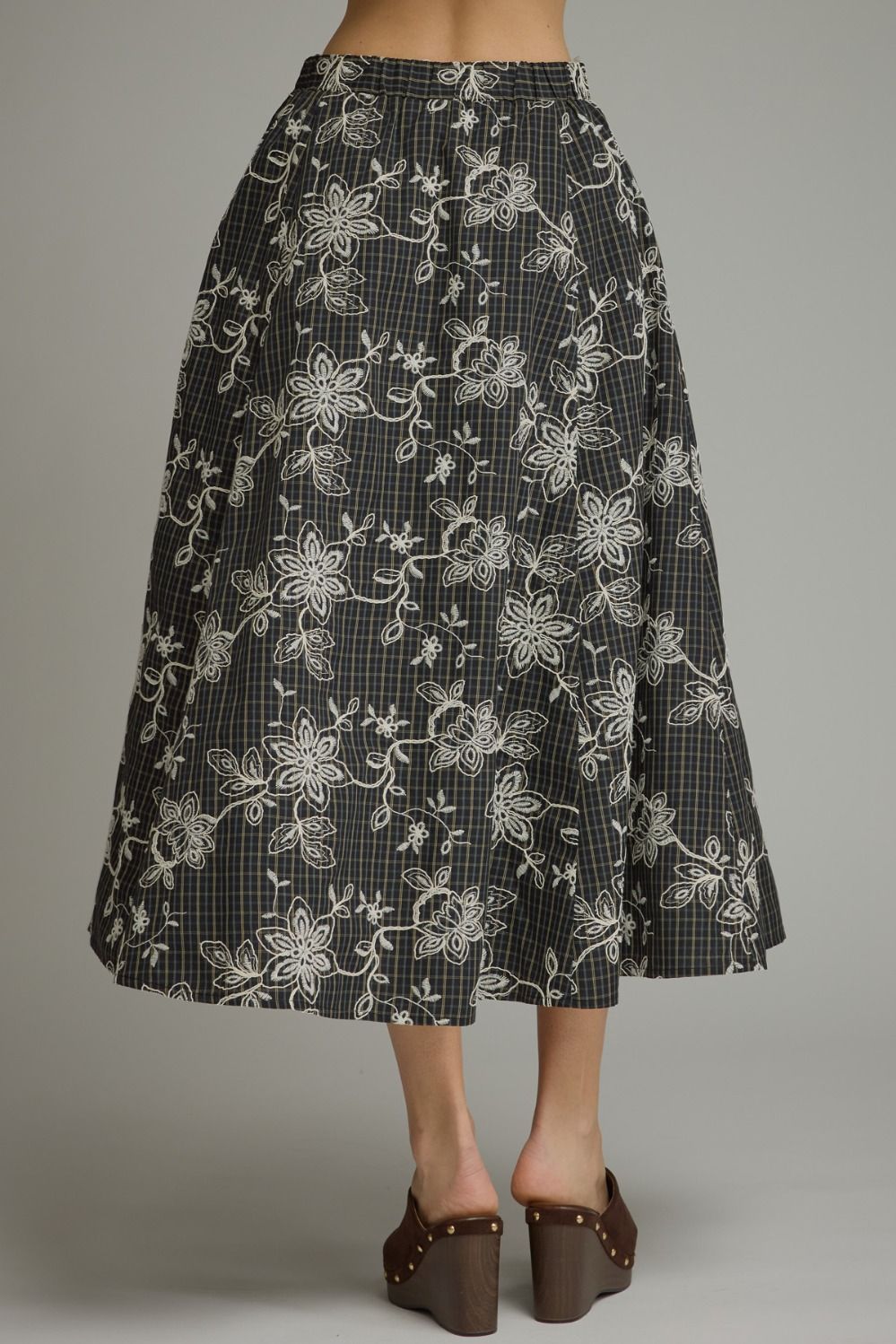 Henrietta Embroidered Plaid Midi Skirt