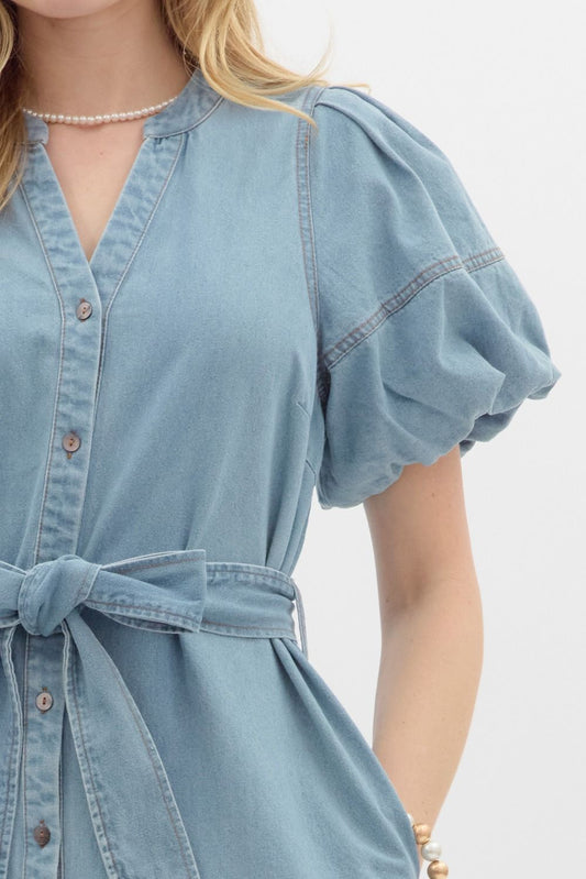 Emma Puff-Sleeve Denim Dress
