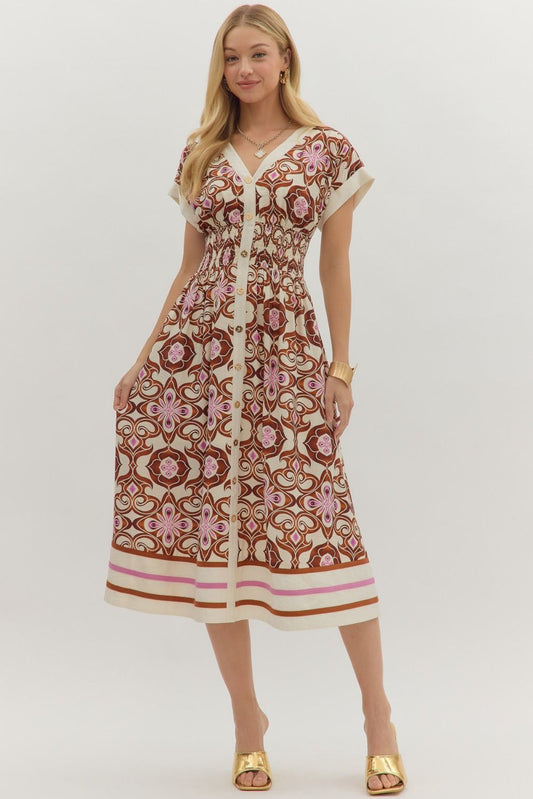 Myra Botanical Cap Sleeve Dress