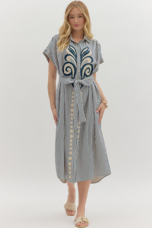 Adeline Abstract Appliqué Midi Dress