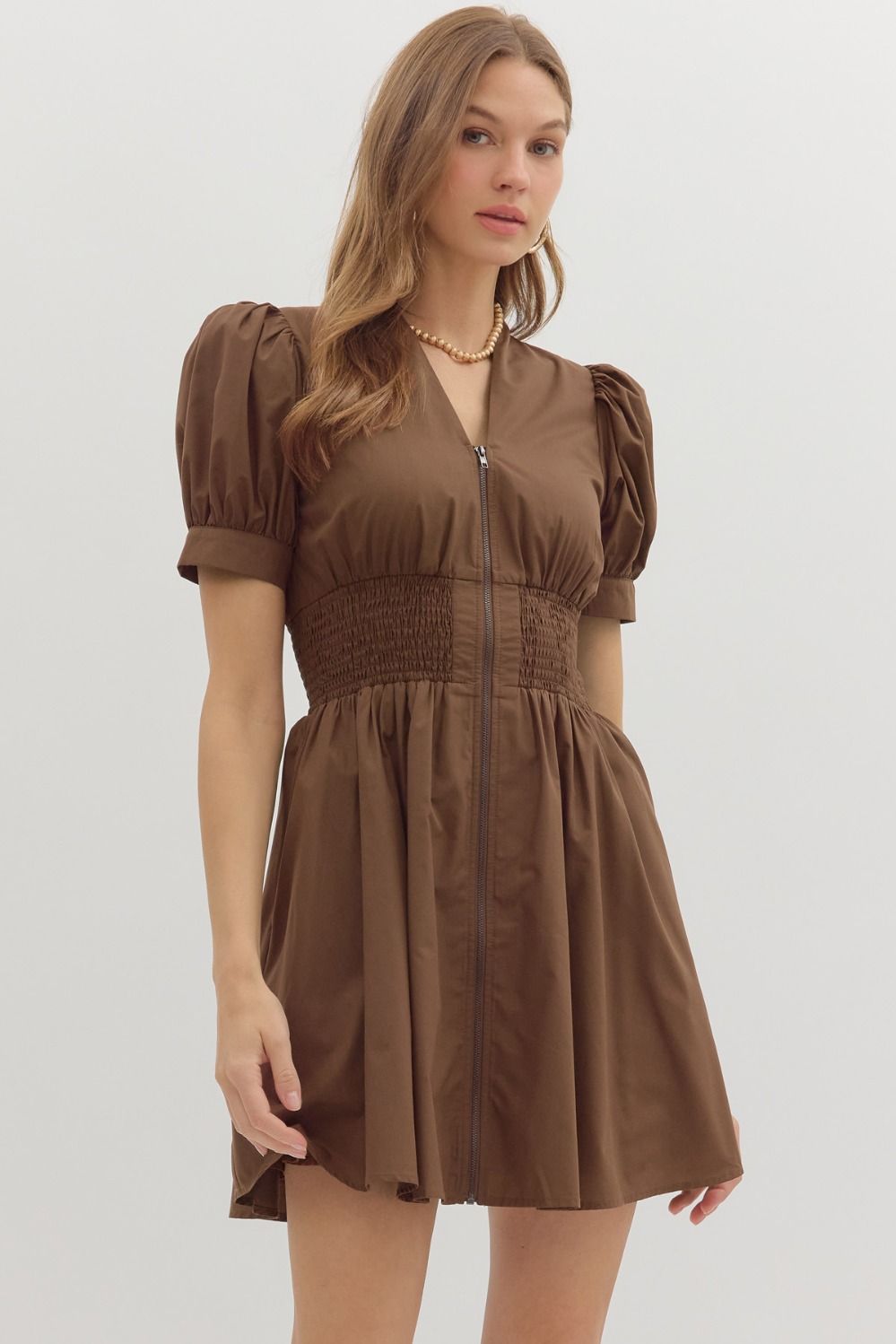 Corrine Smocked Zip Mini Dress Pieces & Peaches Corrine Smocked Zip Mini Dress Pieces & Peaches