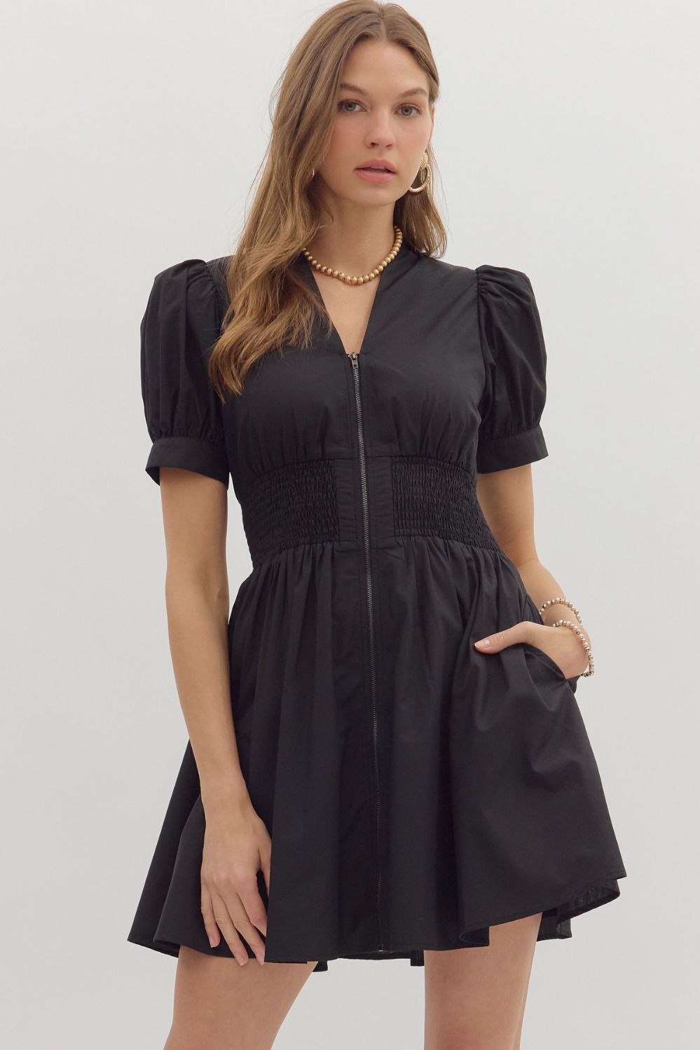 Corrine Smocked Zip Mini Dress