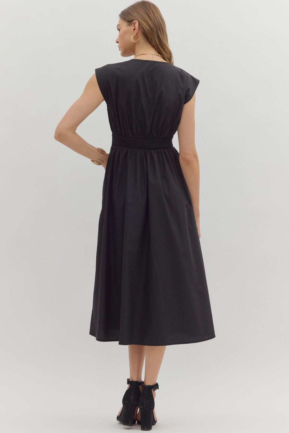 Selene Zip-Front Cap Sleeve Midi Dress