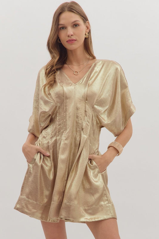 The Maren Metallic Pleated Mini Dress