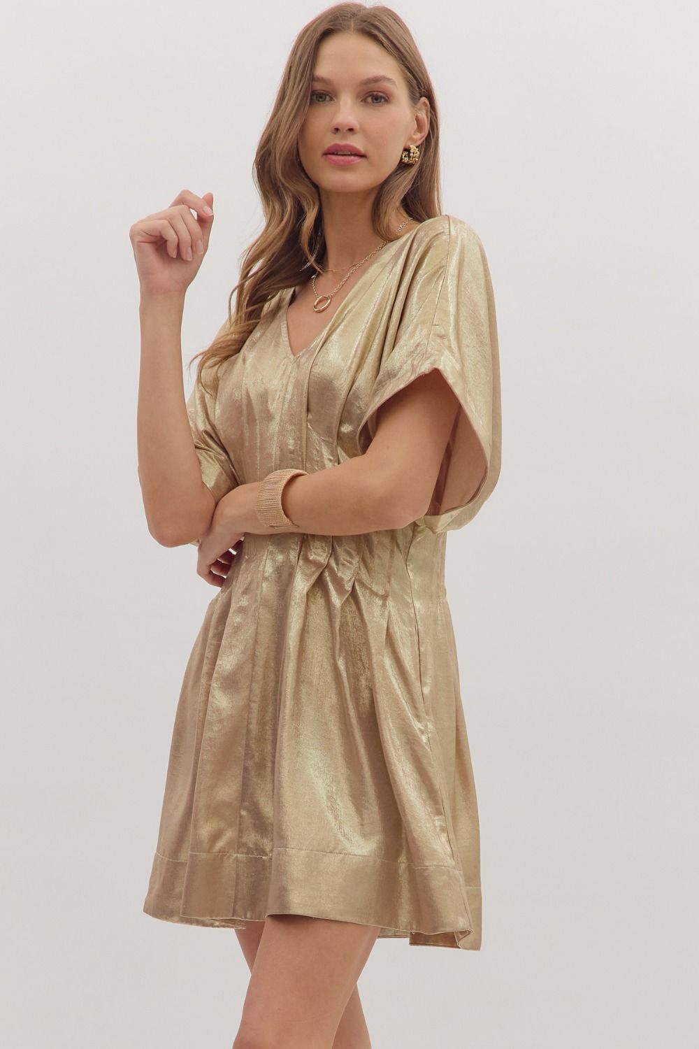 The Maren Metallic Pleated Mini Dress