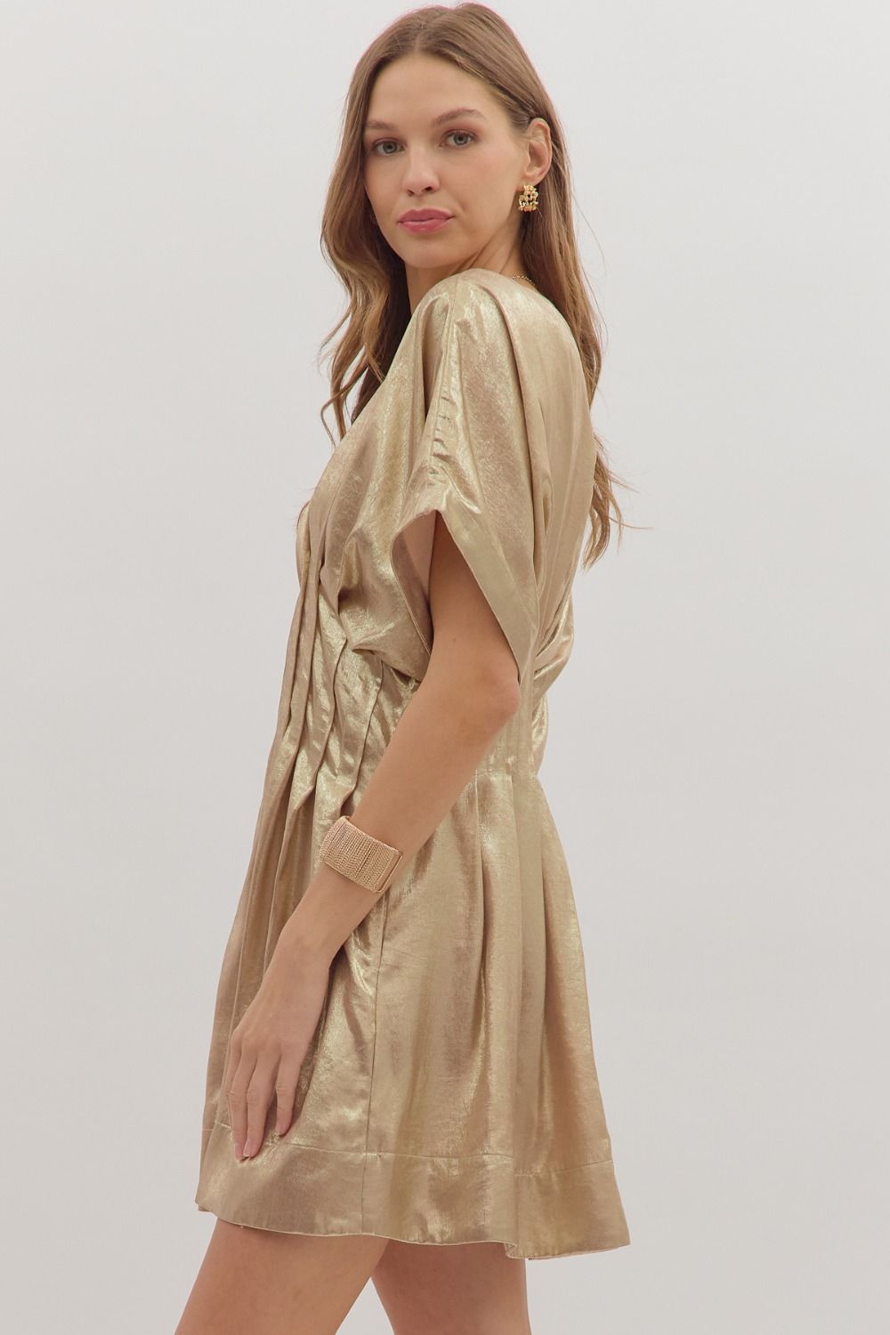 The Maren Metallic Pleated Mini Dress