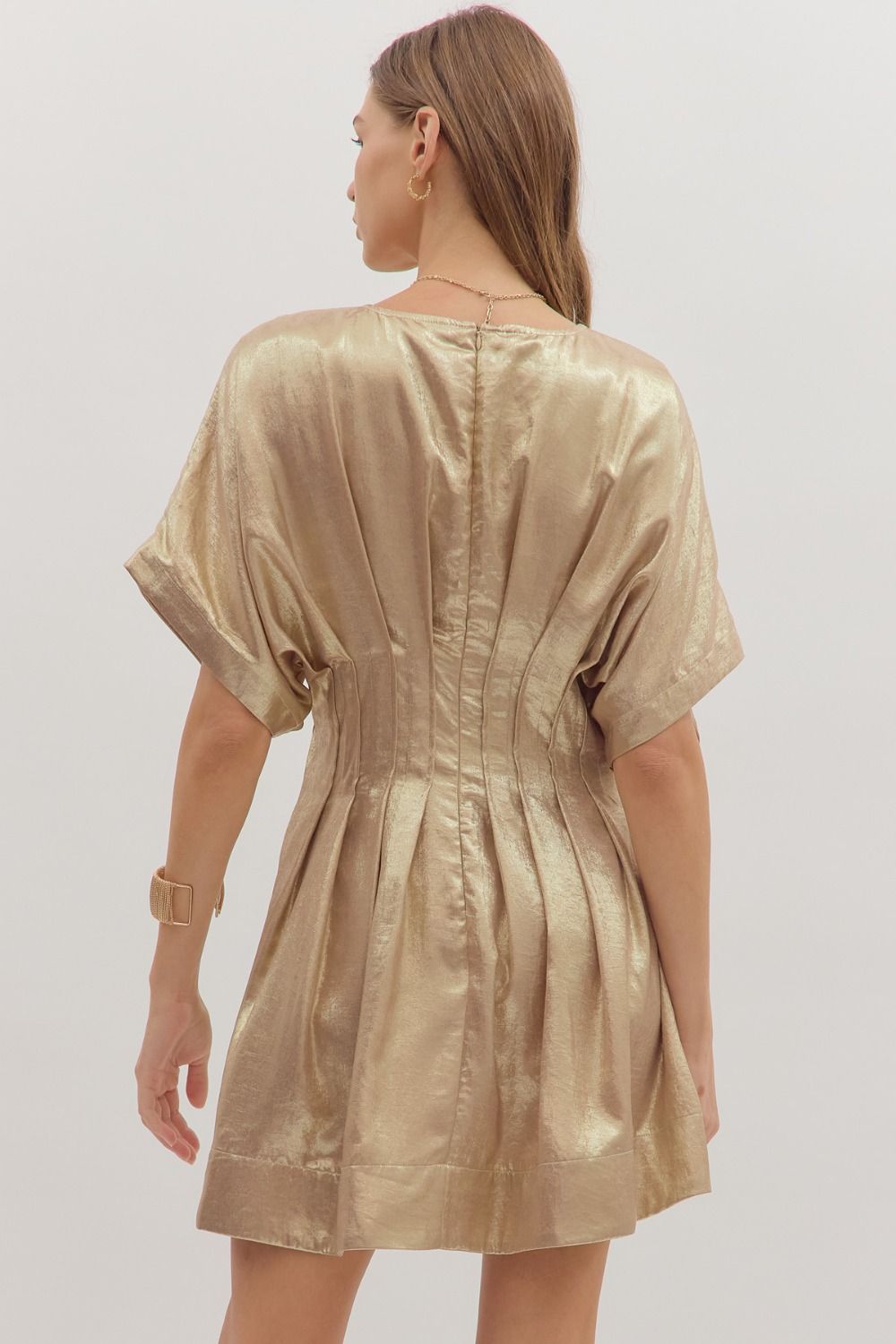 The Maren Metallic Pleated Mini Dress