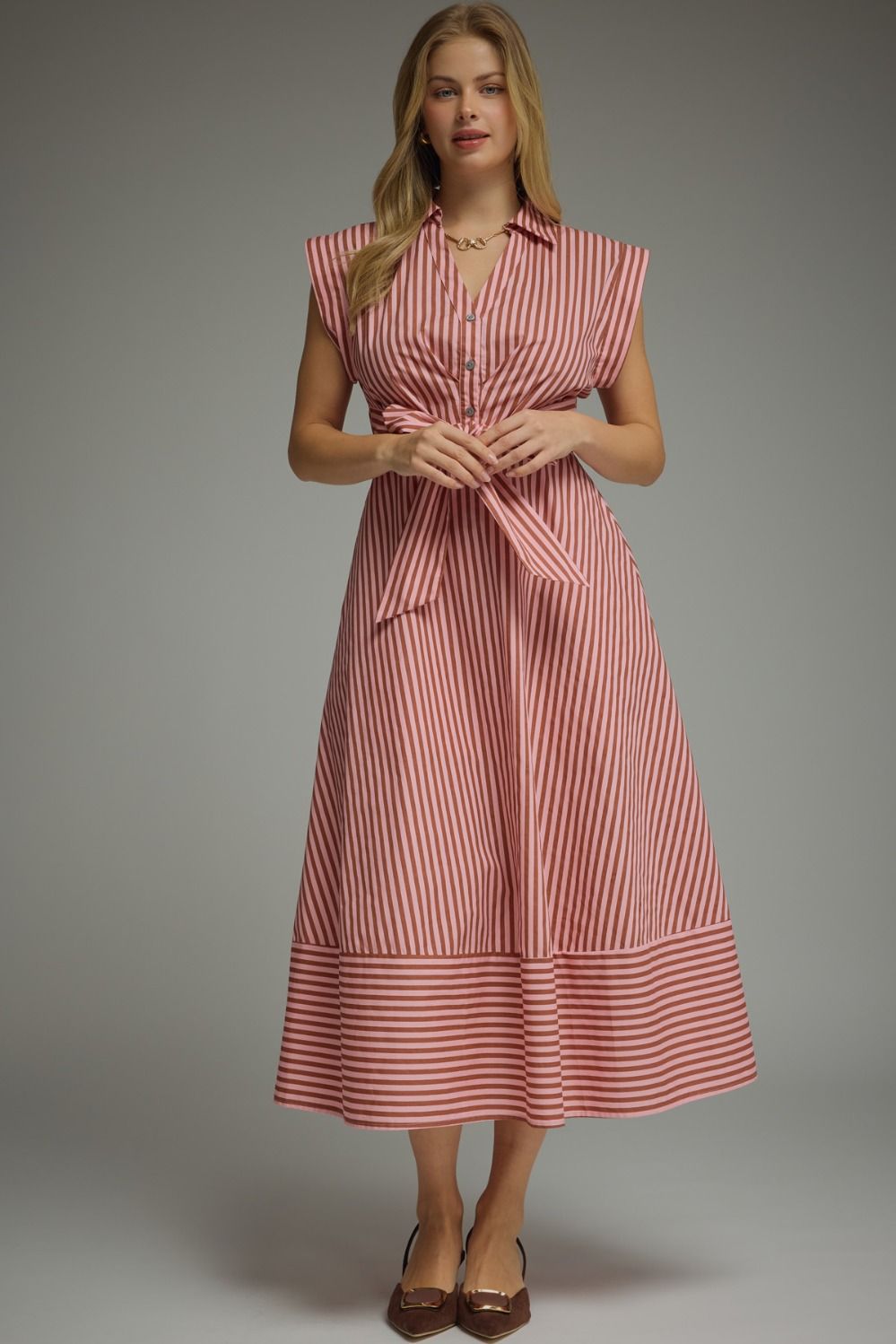 Emery Stripe Tie-Front Midi Dress