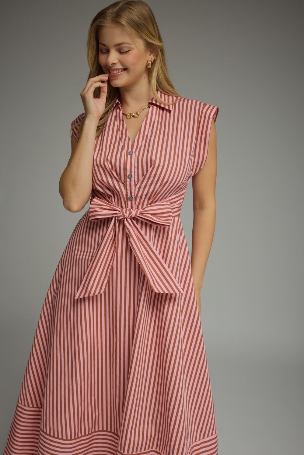 Emery Stripe Tie-Front Midi Dress