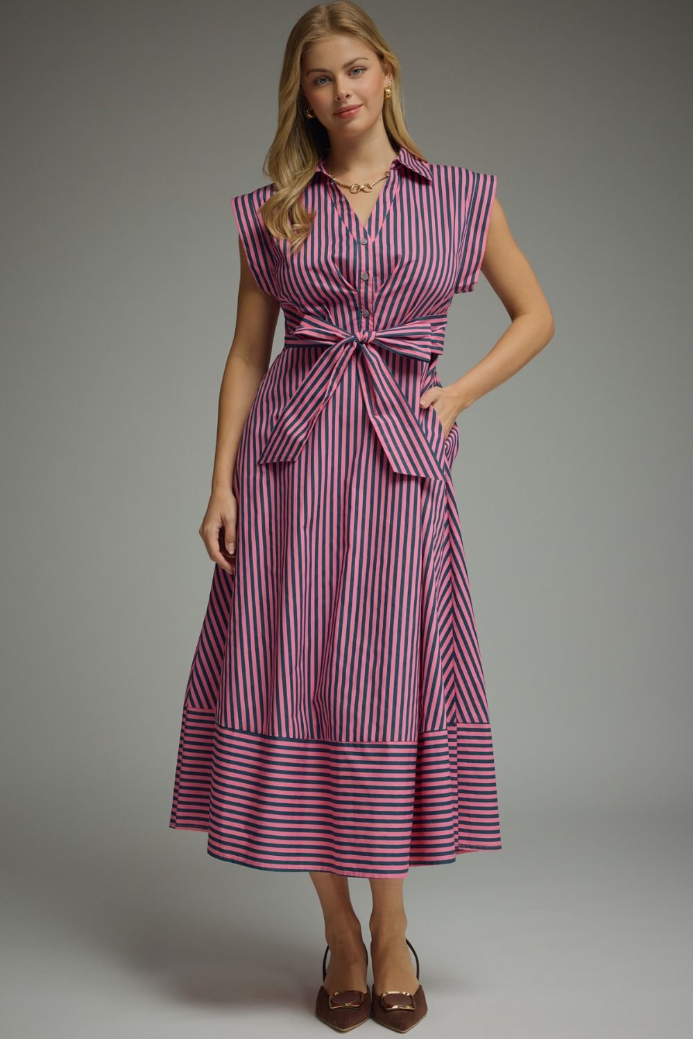 Emery Stripe Tie-Front Midi Dress