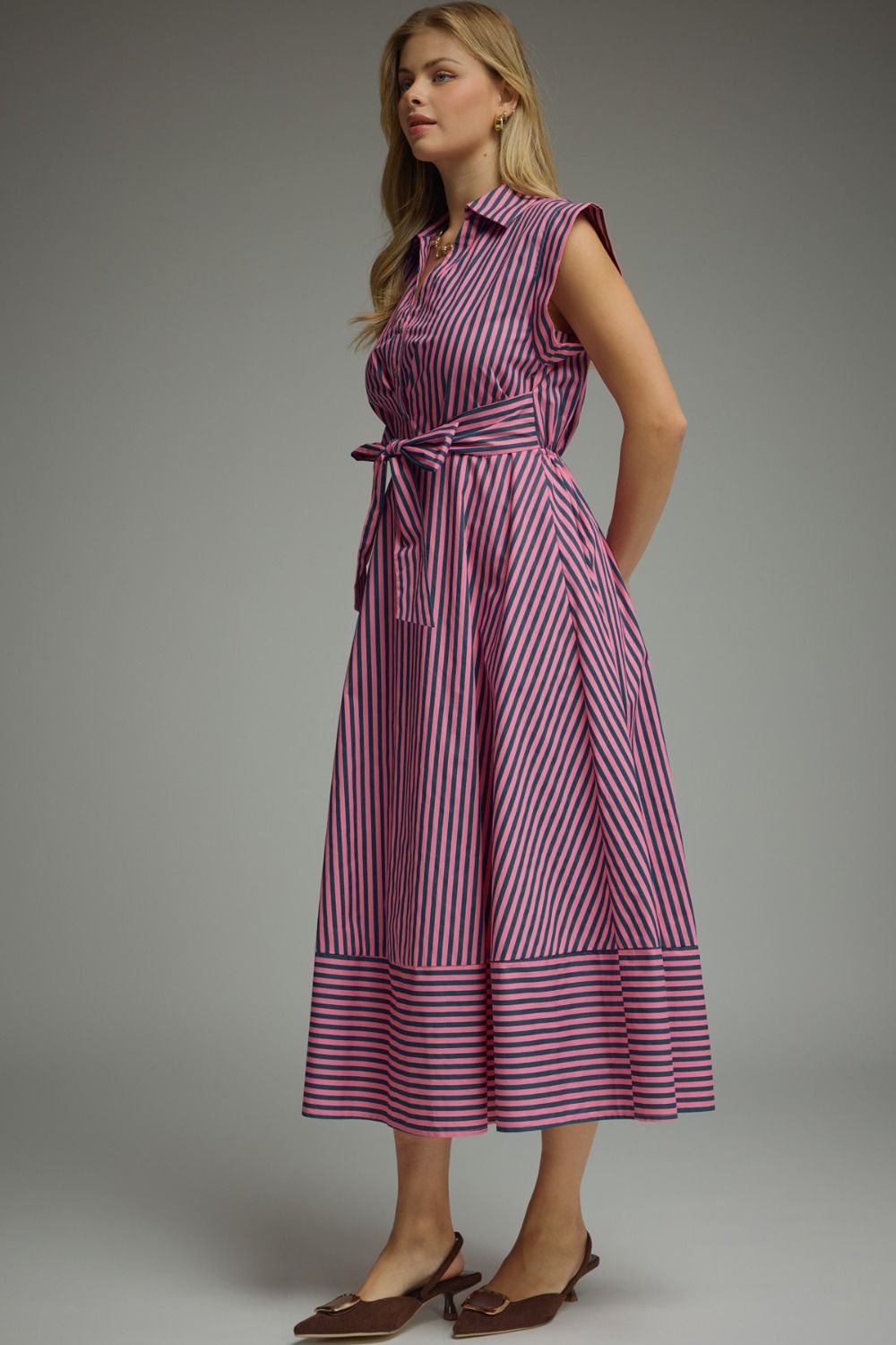 Emery Stripe Tie-Front Midi Dress