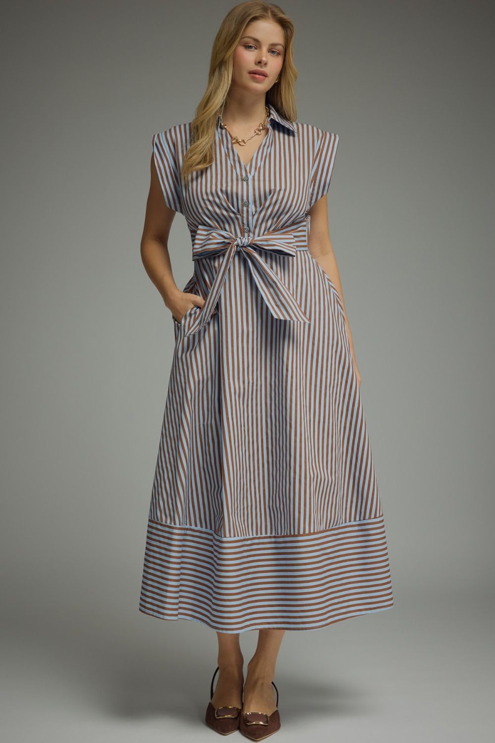 Emery Stripe Tie-Front Midi Dress