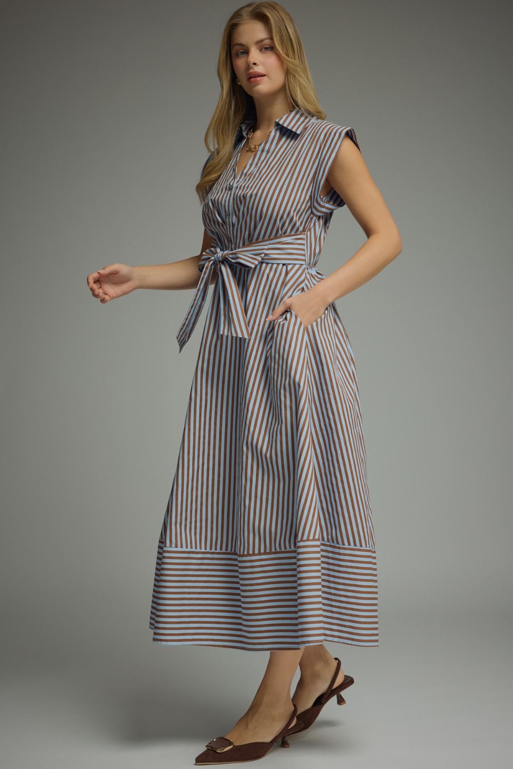 Emery Stripe Tie-Front Midi Dress