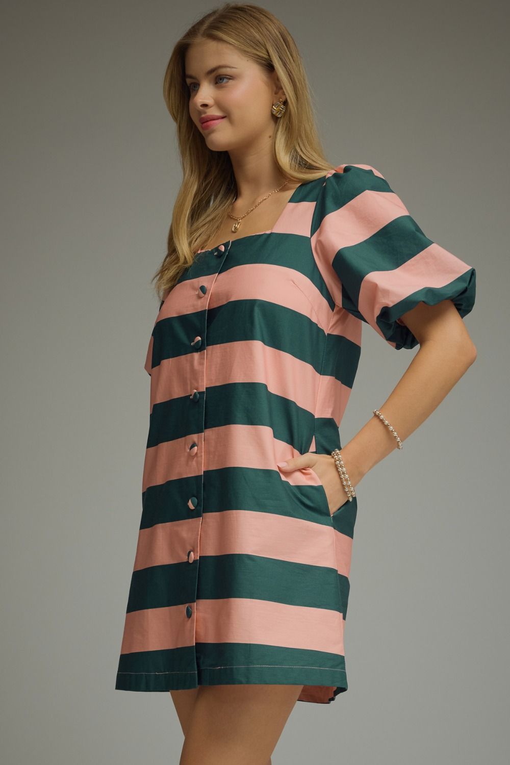 Brittany Stripe Puff Sleeve Mini Dress