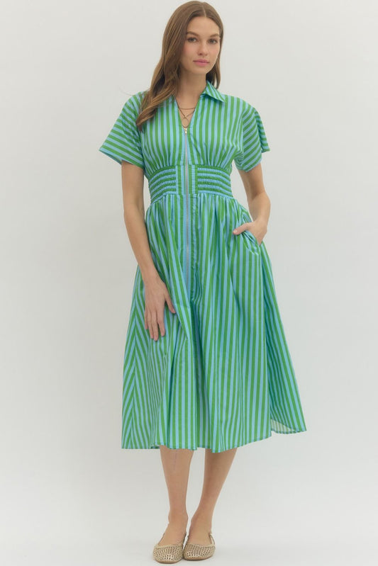 Cassidy Stripe Smocked Midi Dress
