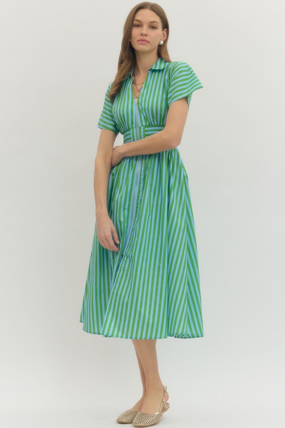 Cassidy Stripe Smocked Midi Dress