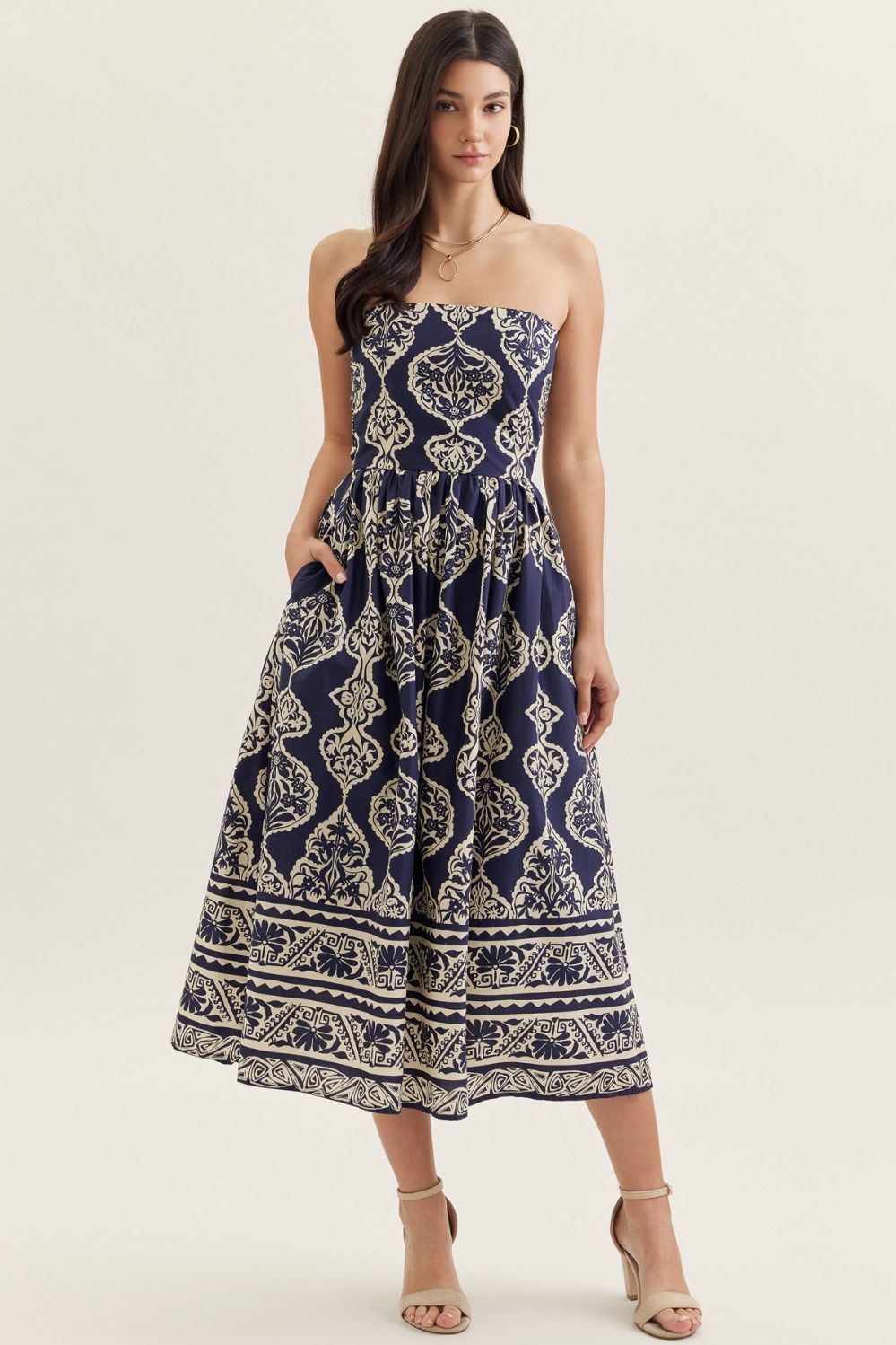 The Royale Printed Strapless Midi Dress