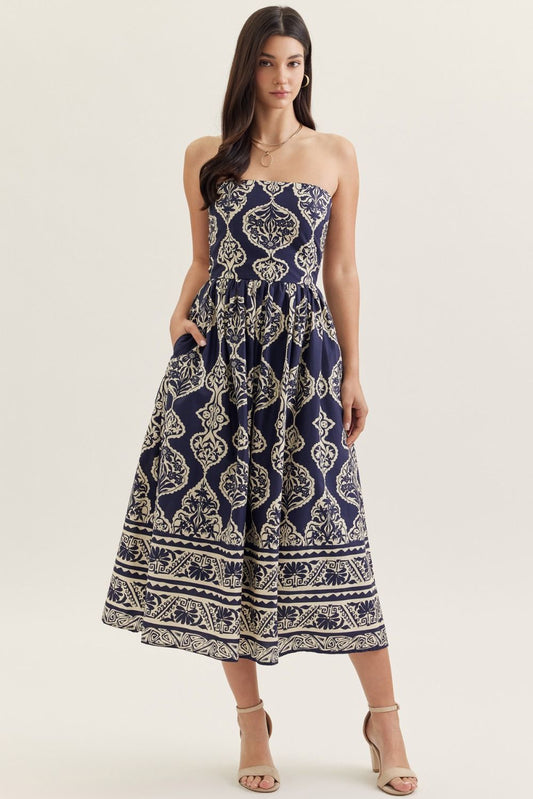 The Royale Printed Strapless Midi Dress