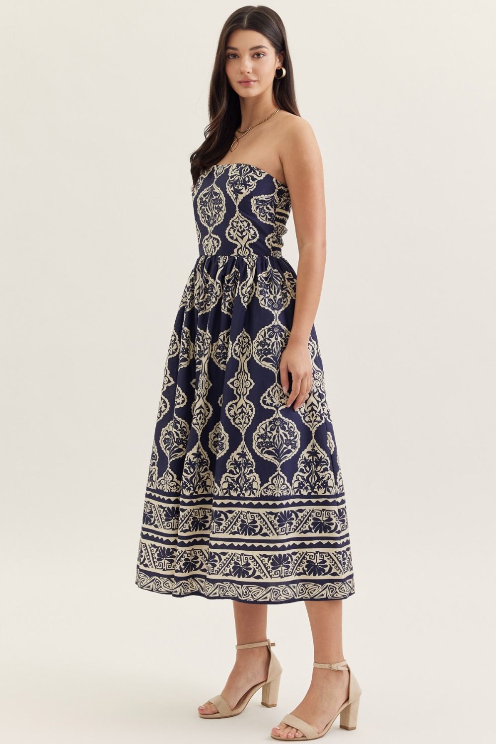 The Royale Printed Strapless Midi Dress