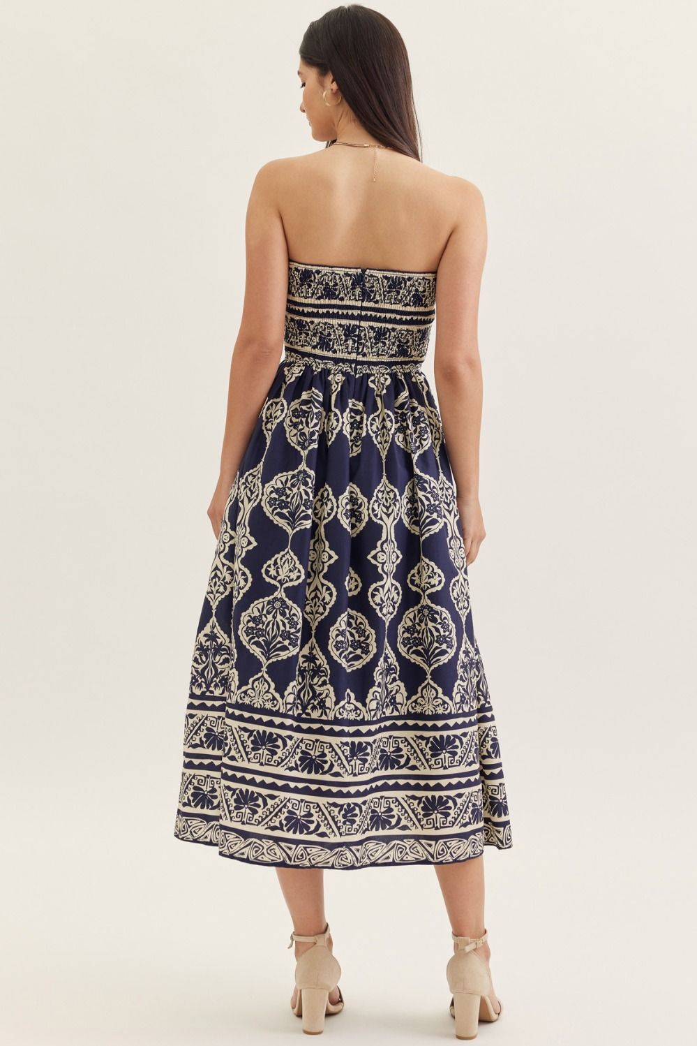 The Royale Printed Strapless Midi Dress