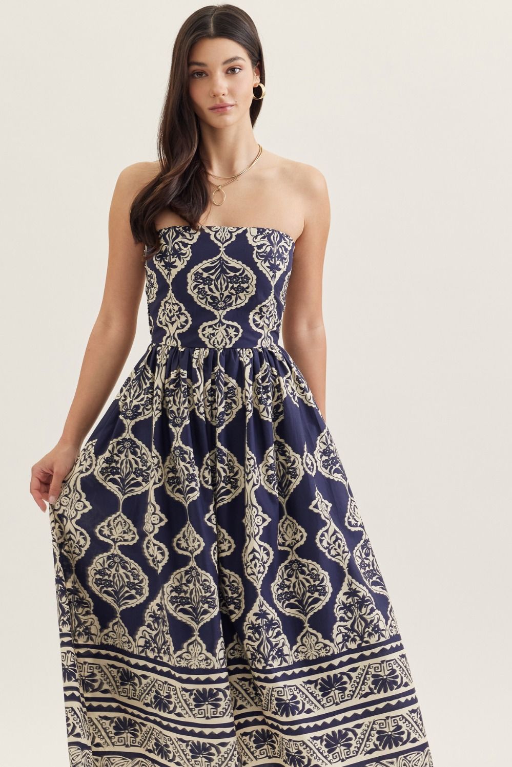 The Royale Printed Strapless Midi Dress