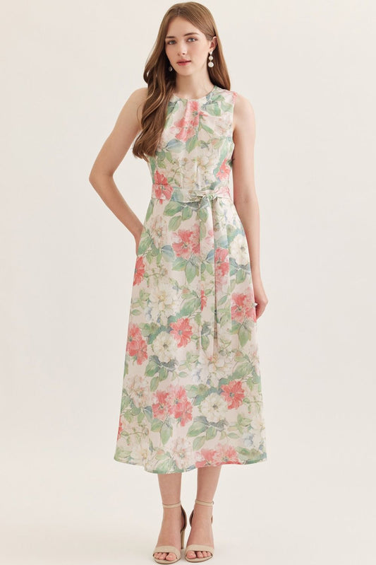The Jenna Floral Tie Waist Midi Dress