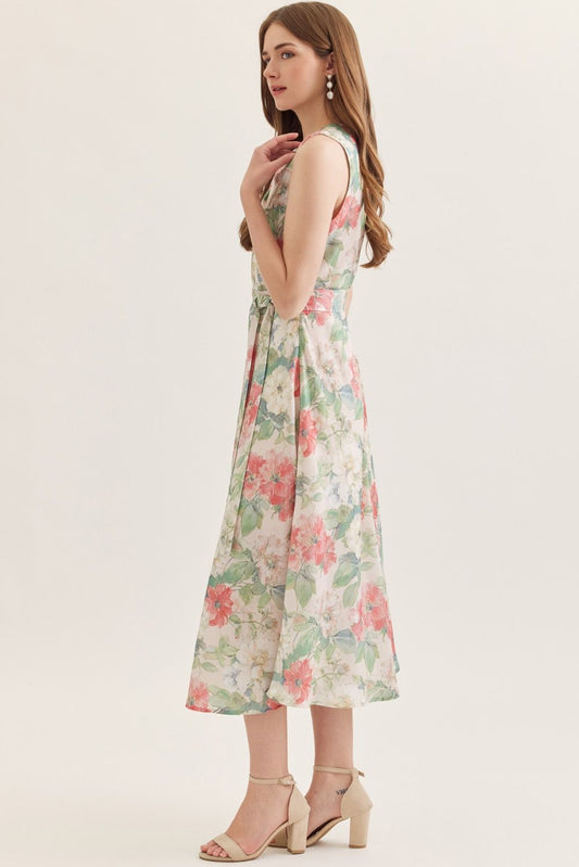 The Jenna Floral Tie Waist Midi Dress