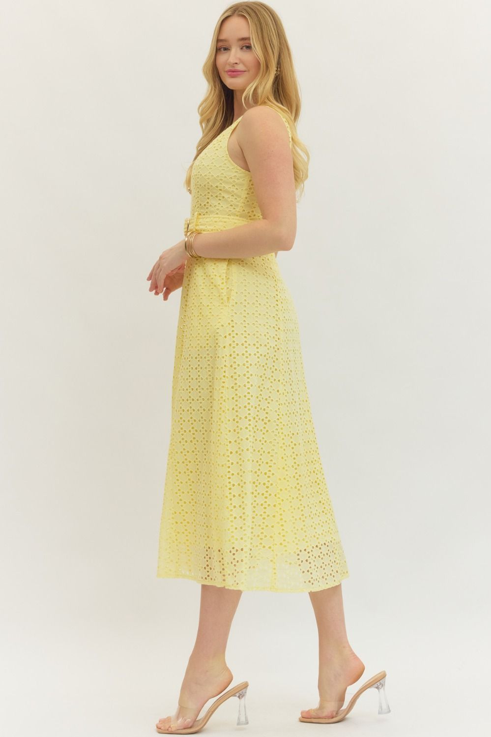 The Livia Eyelet Belted Midi Dress