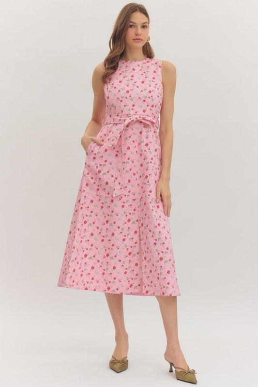 floral midi dress featuring a flattering self-tie waist