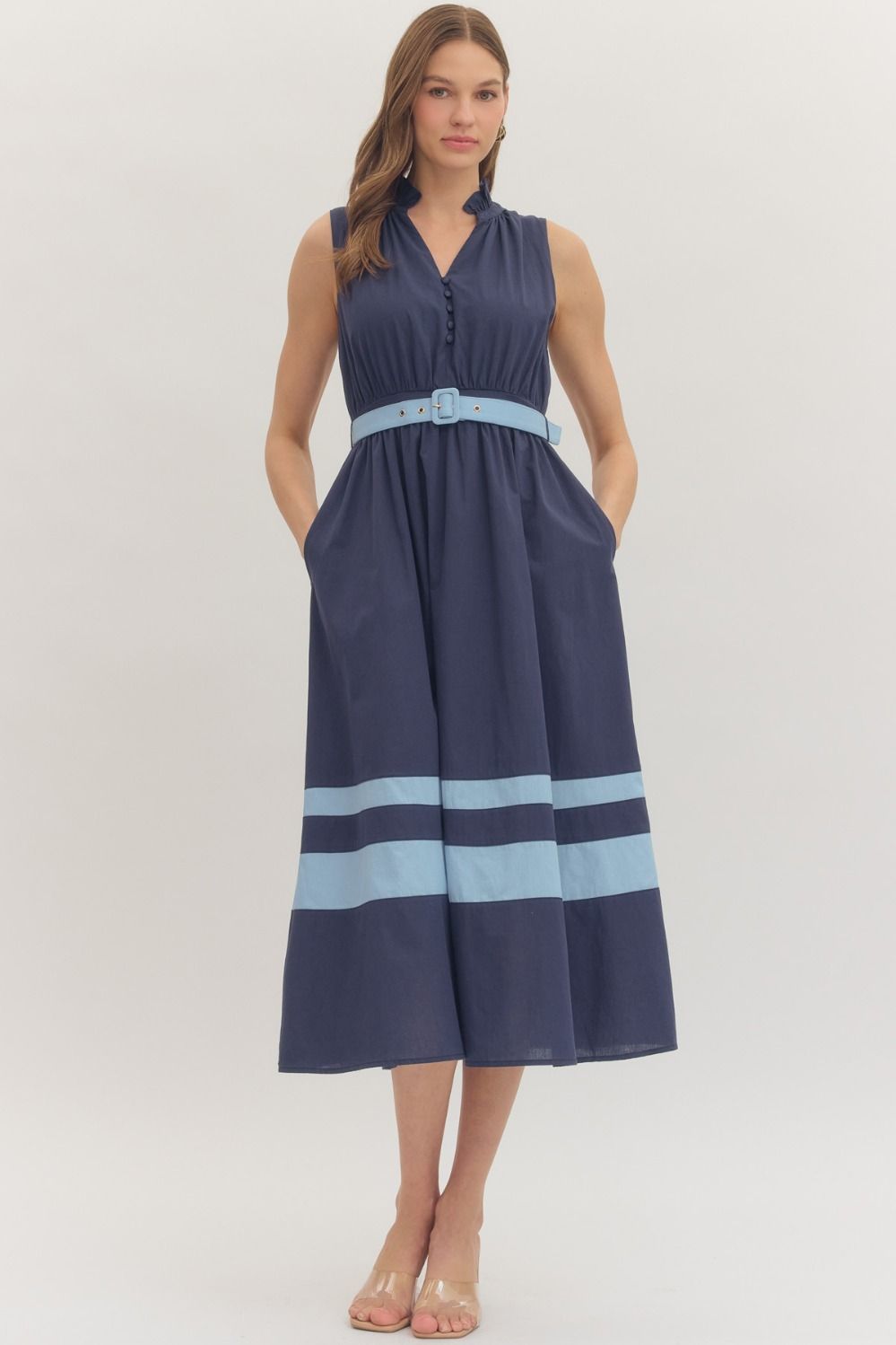Addison Contrast Belt Midi Dress