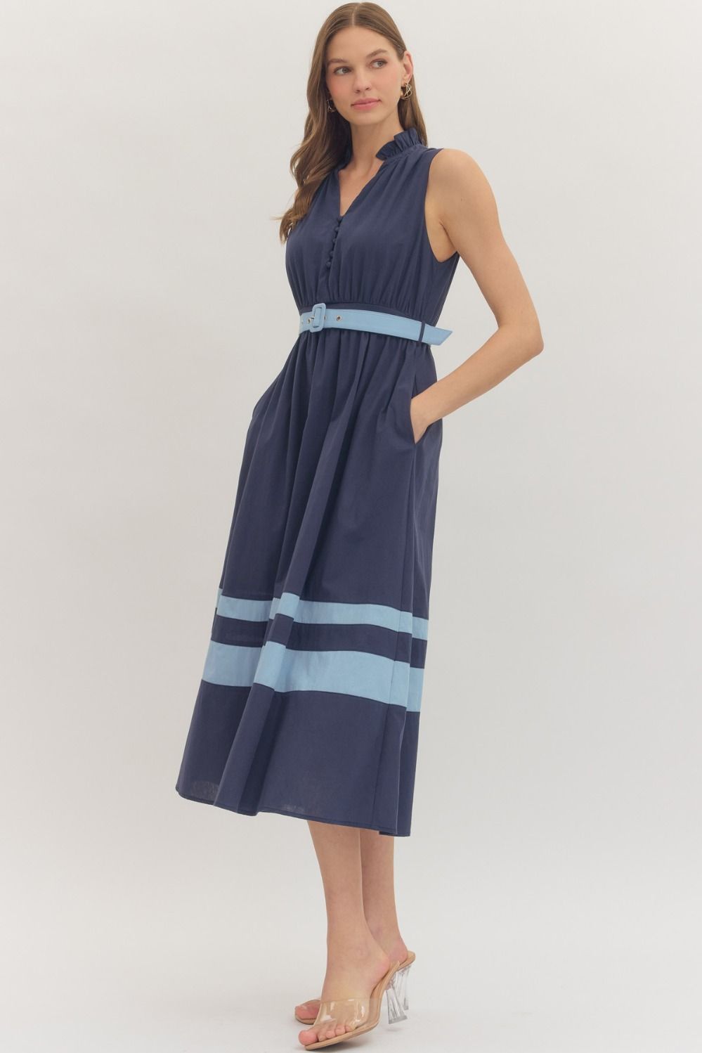 Addison Contrast Belt Midi Dress