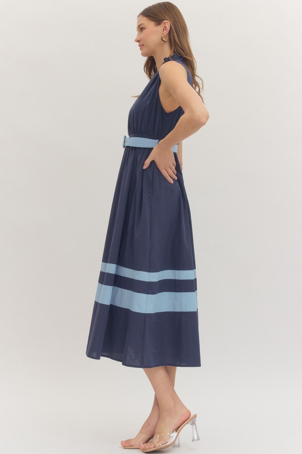 Addison Contrast Belt Midi Dress
