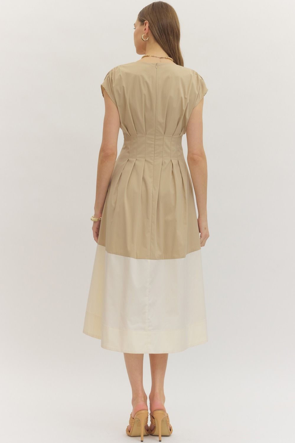 green poplin midi dress Jewel Badgley Mischka Hallie Pleated Cotton Poplin Midi Dress, Size: 6 in White