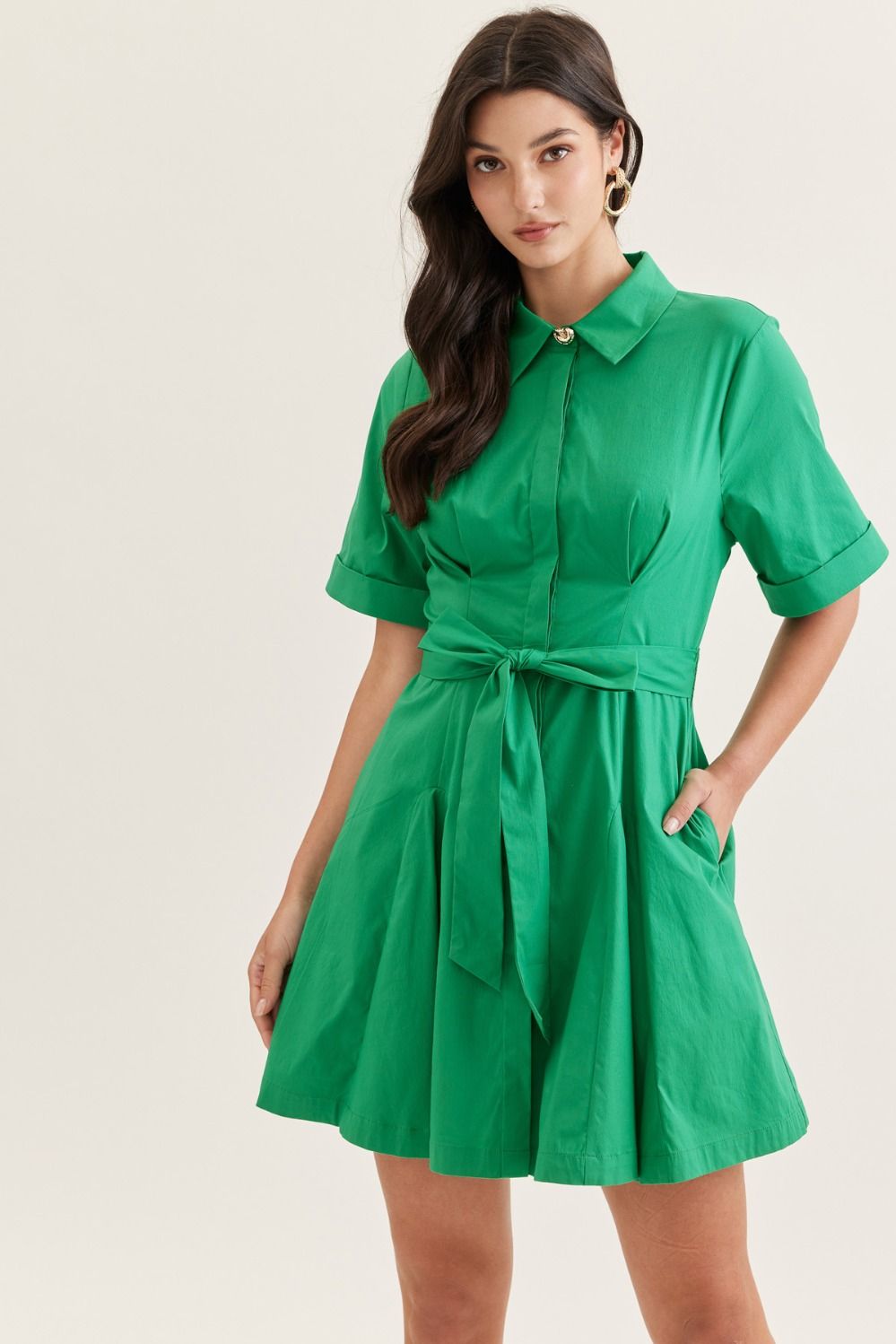The Brooke Collared Tie Waist Mini Dress