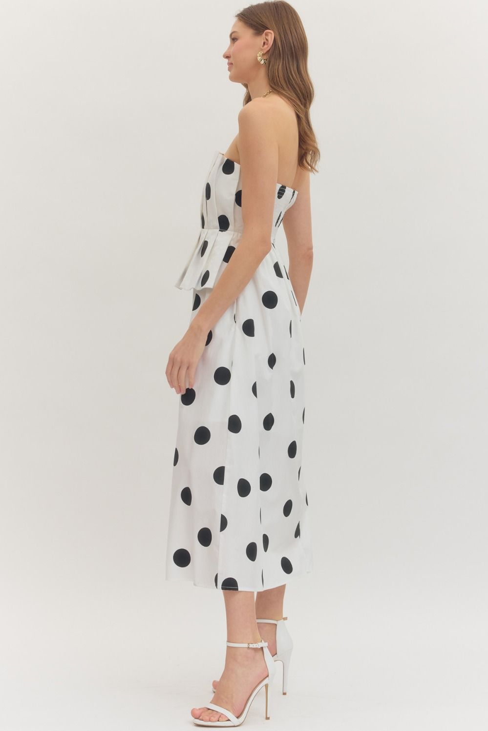 Roslyn Polka Dot Peplum Midi Dress