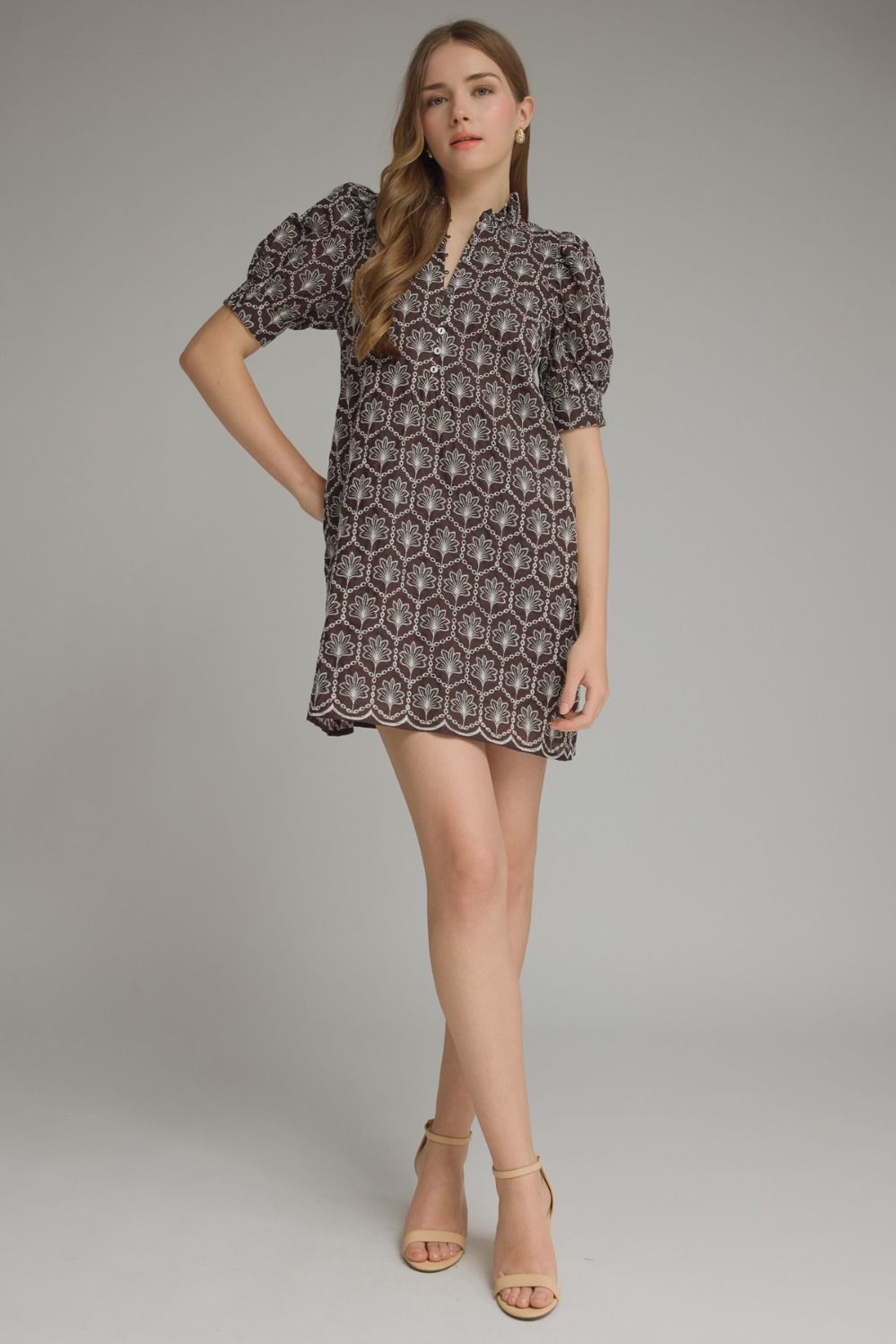 Melanie Embroidered Scallop Hem Mini Dress