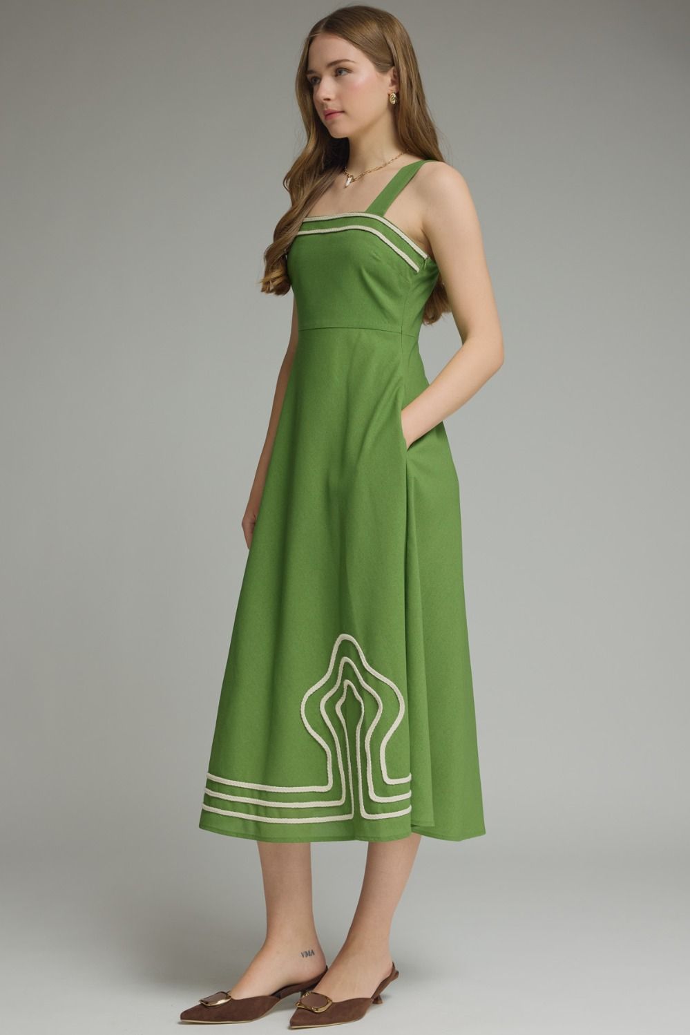 Ashley Embroidered Trim Midi Dress