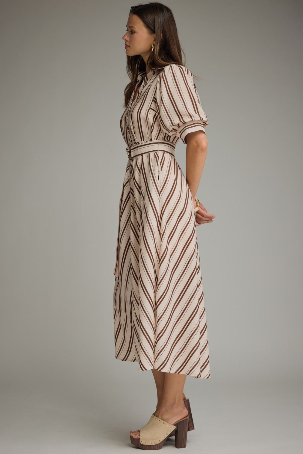 Camille Striped Ring Belt Midi Dress