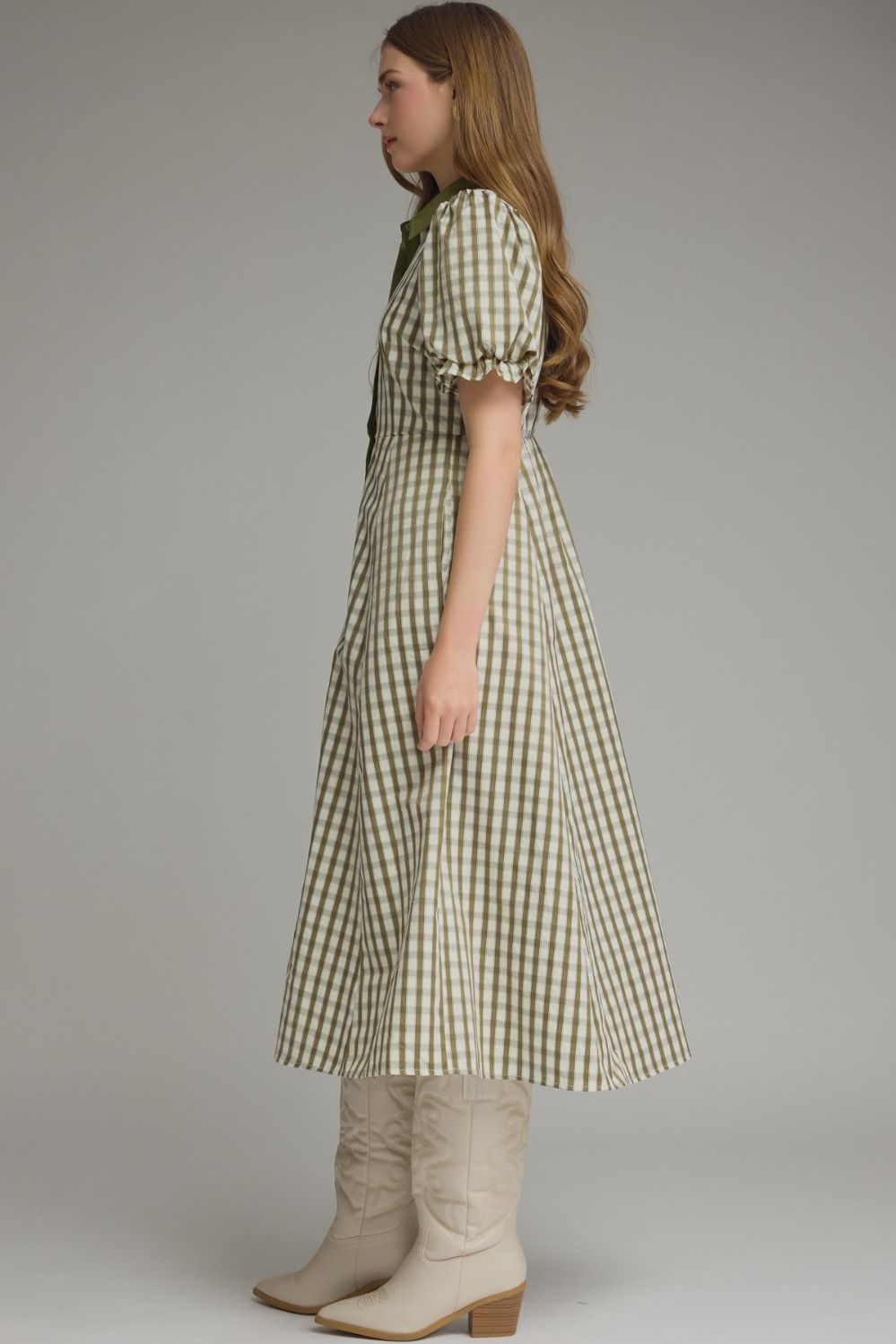 Whitney Gingham Puff Sleeve Midi Dress