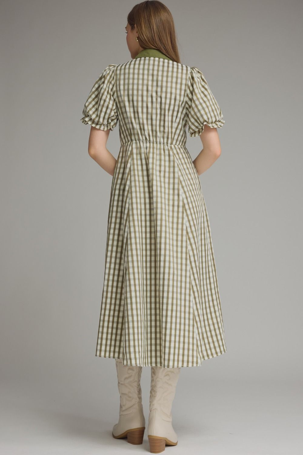 Whitney Gingham Puff Sleeve Midi Dress