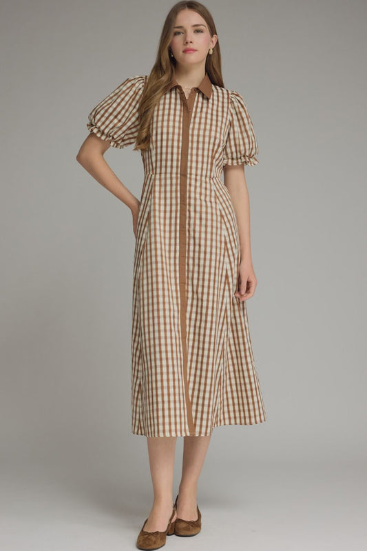 Whitney Gingham Puff Sleeve Midi Dress