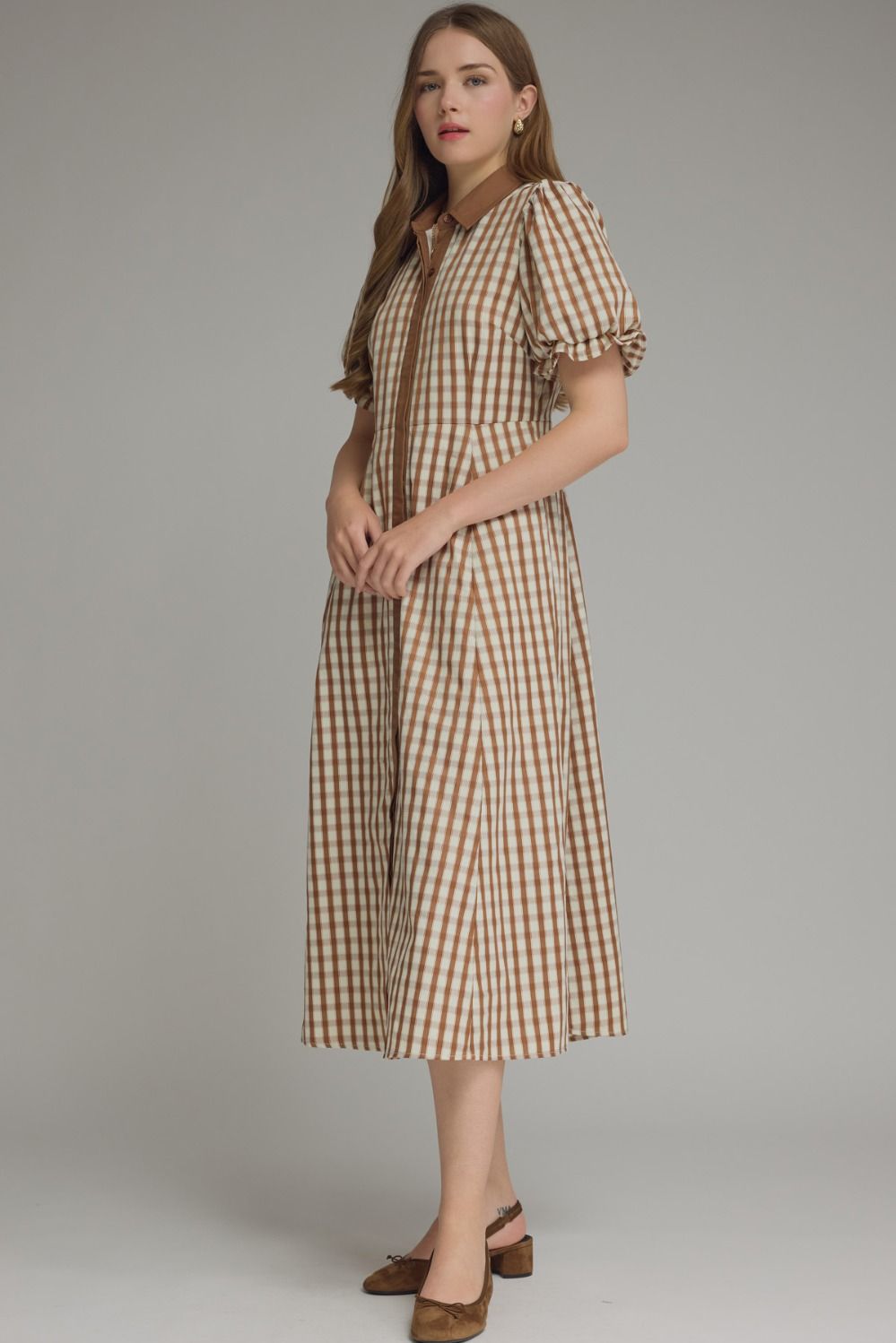 Whitney Gingham Puff Sleeve Midi Dress