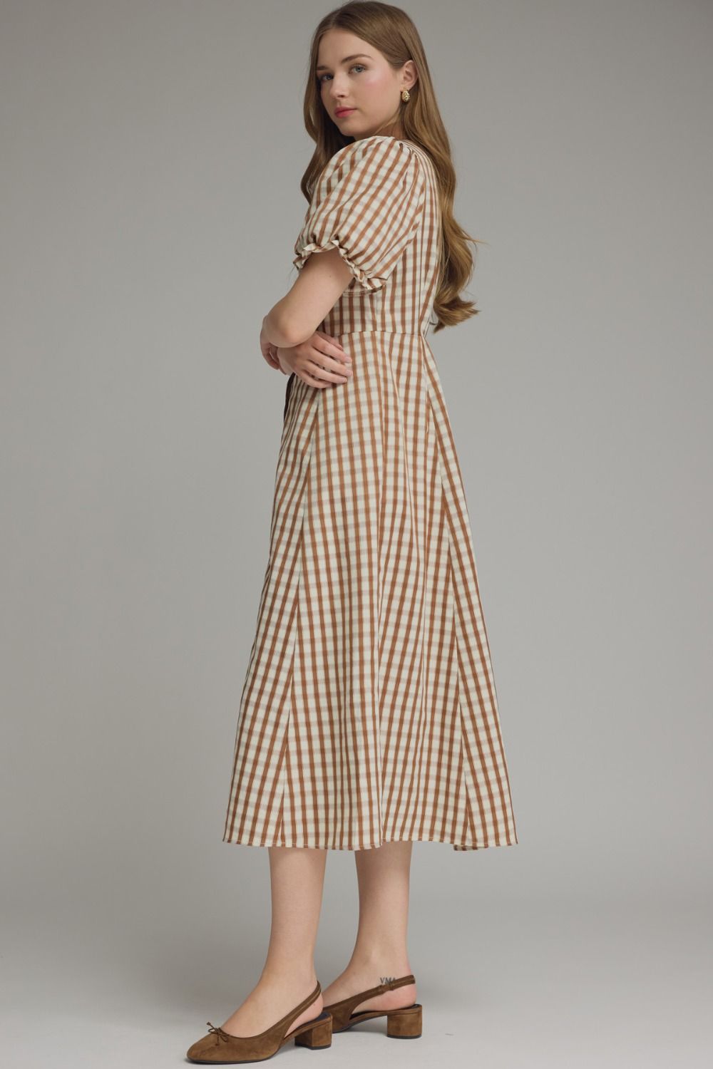 Whitney Gingham Puff Sleeve Midi Dress