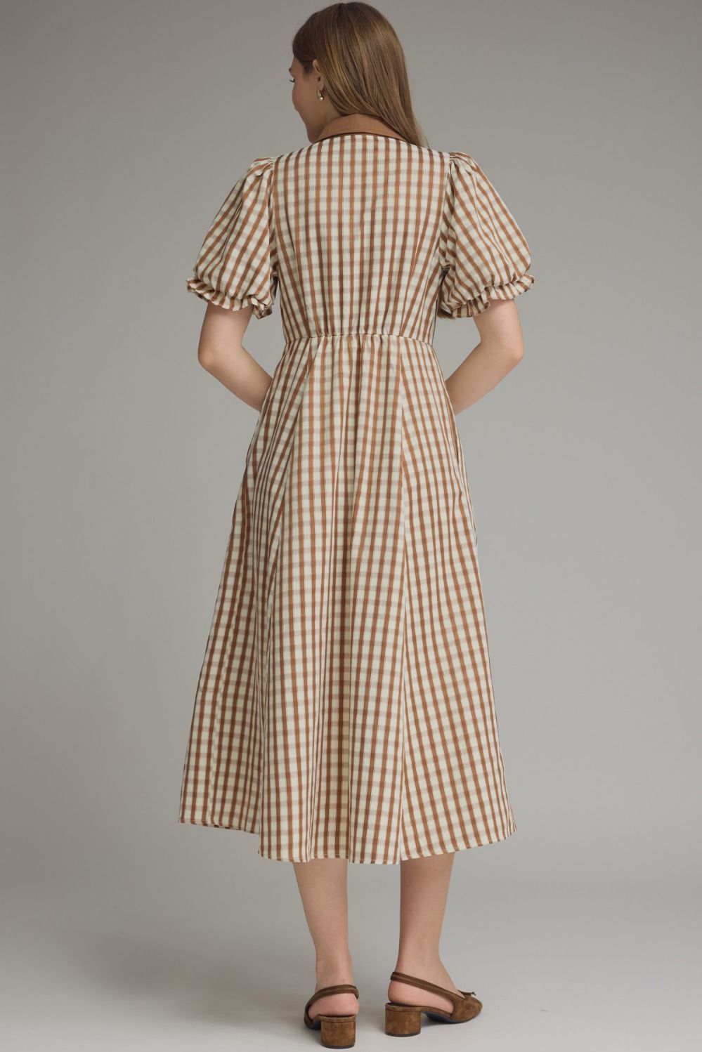 Whitney Gingham Puff Sleeve Midi Dress