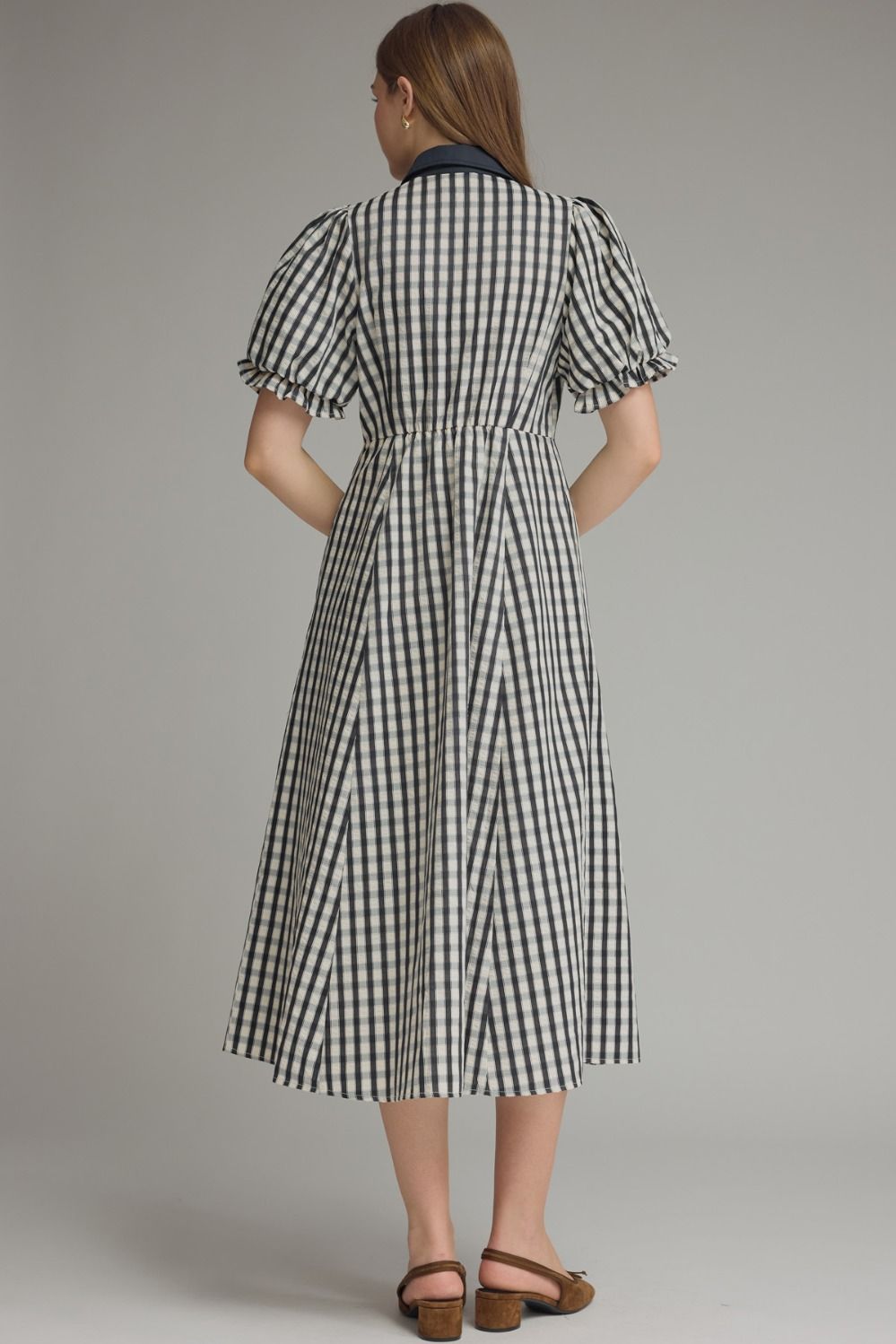 Whitney Gingham Puff Sleeve Midi Dress