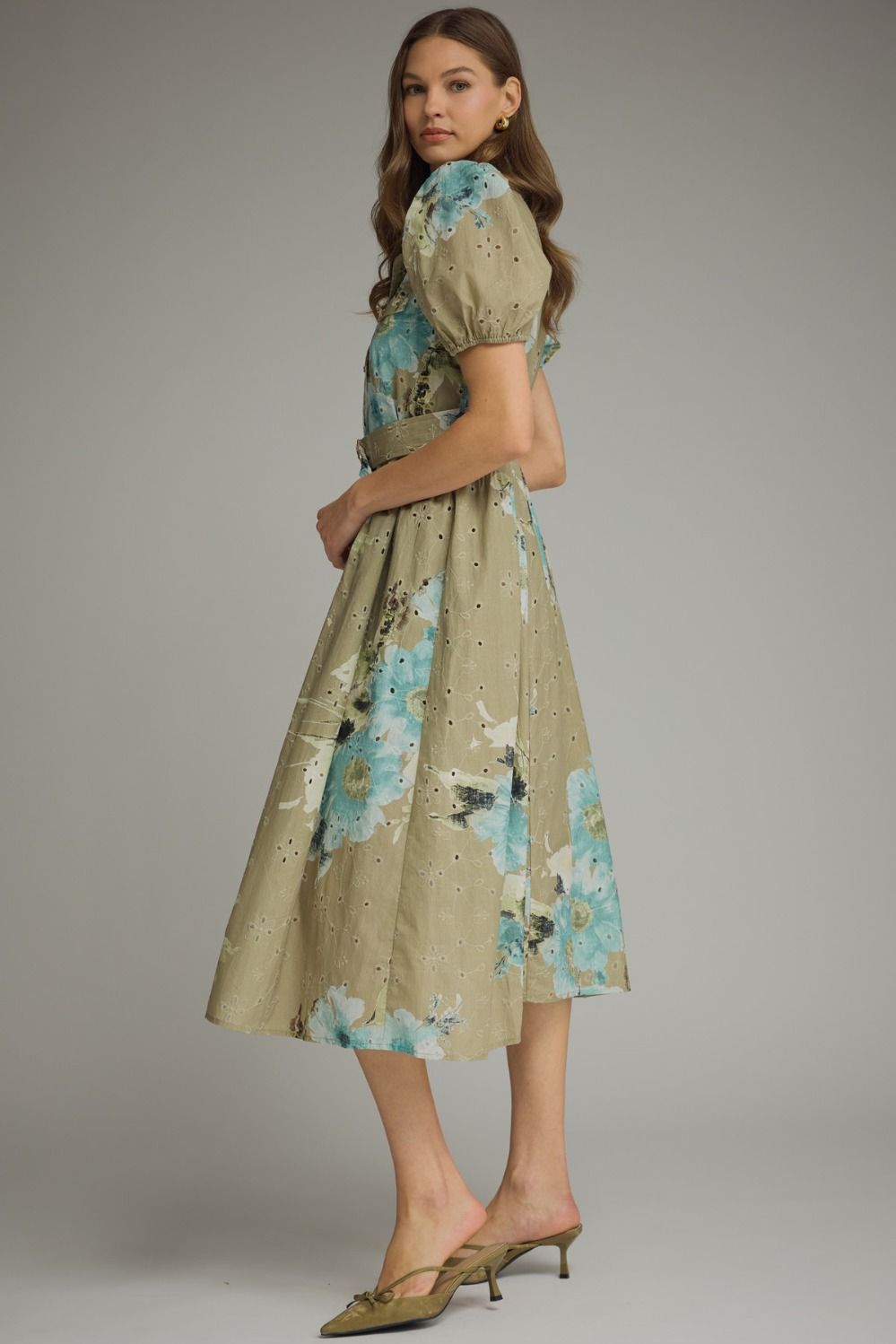 Emery Floral Eyelet Midi Shirt Dress