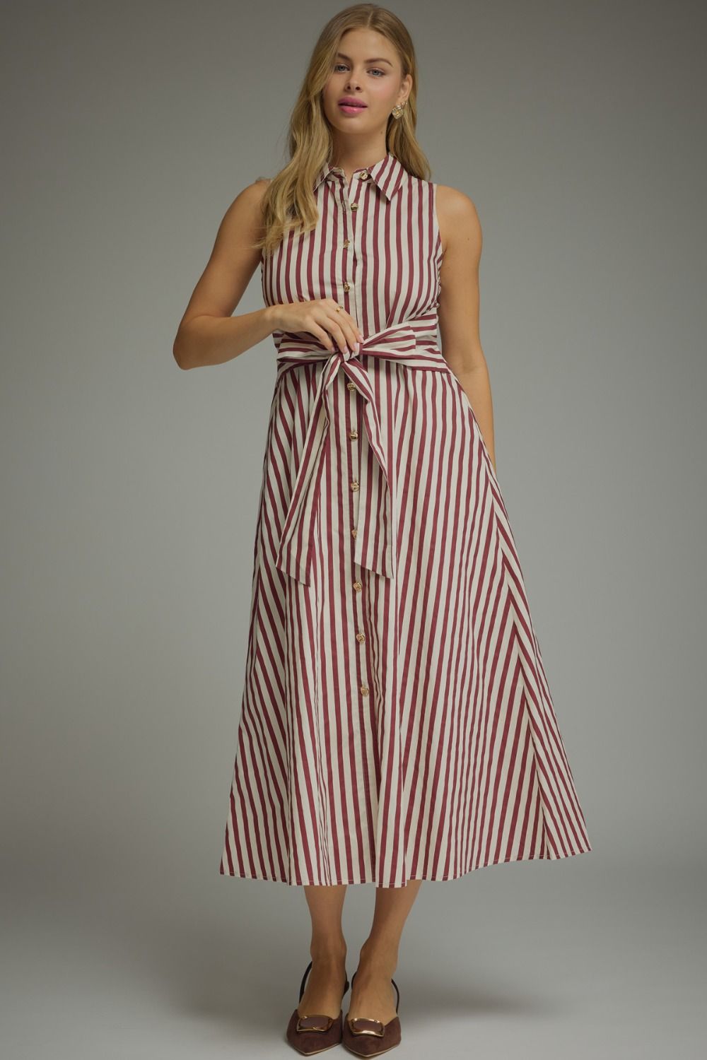 Harper Striped Tie-Waist Midi Dress