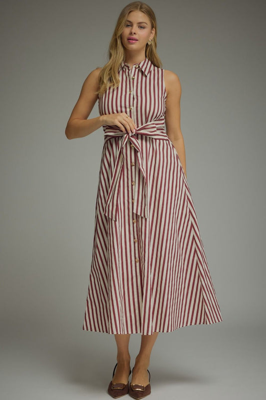 Harper Striped Tie-Waist Midi Dress