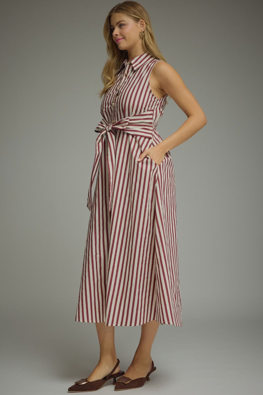 Harper Striped Tie-Waist Midi Dress