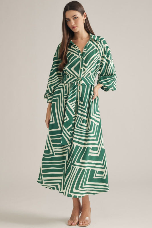 Nessy Geometric Print Midi Dress